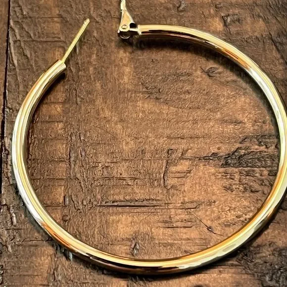 New 14k Gold 3x50mm Polished Round Oversized Omega Back Hoop Earrings